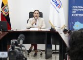 La presidenta del CNE atendió las preguntas de medios de comunicación en Cotopaxi.