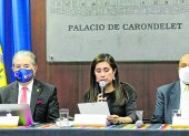 Decisión. Las explicaciones sobre el veto total al Código estuvieron a cargo del ministro Juan Carlos Zevalllos y la secretaria Johana Pesántez.