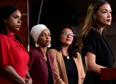 Omar, Tlaib y Ocasio-Cortez celebran una conferencia de prensa.