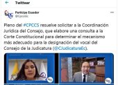 Decisión. El CPCCS decidió enviar la consulta a la CC un día antes de que se les notifique la decisión judicial.