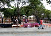 La feria se realiza al aire libre, en el parque central de la FAE.