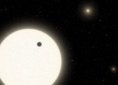 Esta ilustración muestra el planeta KOI-5Ab en tránsito por la cara de una estrella similar al Sol, que es parte de un sistema de estrellas triples ubicado a 1.800 años luz de distancia en la constelación de Cygnus
CALTECH/R. HURT
5/1/2021