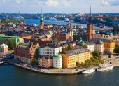 Vita panorámica de Estocolmo, capital de Suecia, en Europa.