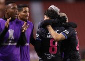 Lorenzo Faravelli (8) de Independiente celebra un gol hoy, en un partido de la Copa Libertadores entre Independiente del Valle (IDV) y Unión Española en el estadio de LDU en Quito (Ecuador).