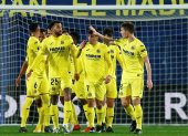 Los jugadores del Villarreal celebran uno de los tantos en la clasificación a los cuartos de final