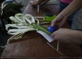 CONFECCION DE RAMOS DE PAJA EN LA IGLESIA DE MUCHO LOTE  PARA LA CELEBRACION DEL DOMINGO DE RAMOS /JIMMY NEGRETE/GUAYAQUIL-ECUADOR