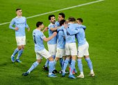 Manchester City festejó la clasificación a semifinales de la Liga de Campeones.