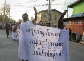 Protestas en Mandalay contra el golpe de Estado en Birmania.