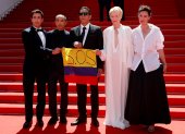 Juan Pablo Urrego, Apichatpong Weerasethakul, Elkin Diaz, Tilda Swinton and Jeanne Balibar arrive for the screening of "Memoria" during the 74th annual Cannes Film Festival, in Cannes, France, 15 July 2021. The movie is presented in the Official Competition of the festival which runs from 06 to 17 July.