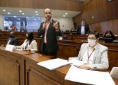 El asambleísta interpelante, Juan Sebastián Lloret, en su intervención durante la etapa de comparecencias ante la Comisión de Fiscalización.