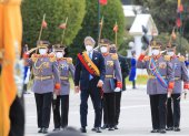 Acto. El presidente Guillermo Lasso y la cúpula militar durante la ceremonia realizada en la Escuela Militar.