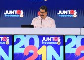 El presidente venezolano, Nicolás Maduro, durante un acto de Gobierno hoy, en Caracas (Venezuela). EFE/ Prensa Miraflores
