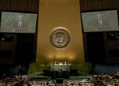 Vista del salón de la Asamblea General de la ONU vacía, este 20 de septiembre de 2021, antes del inicio de las sesiones de su edición 76, en Nueva York.