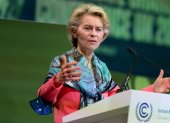 European Commission President Ursula von der Leyen speaks during the Action on Forests and Land Use session at the UN Climate Change Conference (COP26) in Glasgow, Britain.