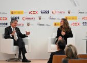 El presidente de Ecuador, Guillermo Lasso, junto a la secretaria de Estado de Comercio, Xiana Méndez, participan en el encuentro Empresarial España-Ecuador que se celebra en la Cámara de Comercio, en Madrid.