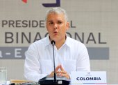 El presidente de Colombia, Iván Duque, habla durante la apertura del Encuentro Presidencial "X Gabinete Binacional Colombia - Ecuador", hoy en Cartagena de Indias (Colombia). EFE/ Ricardo Maldonado