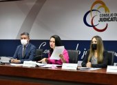 Miembros del Consejo de la Judicatura en rueda de prensa este 3 de enero de 2022.