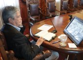 El presidente Guillemo Lasso, en una reunión virtual reciente.