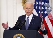 El presidente de Estados Unidos, Joe Biden, fue registrado este lunes, durante una intervención pública, en la Casa Blanca, en Washington DC (EE.UU.).