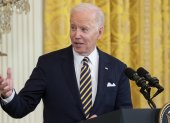 El presidente de Estados Unidos, Joe Biden, habla durante una rueda de prensa conjunta con el primer ministro de Singapur, Lee Hsien Loong (fuera de cuadro, en Washington, este 29 de marzo de 2022.