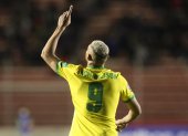 Richarlison de Brasil celebra luego de anotar un gol durante un partido de las eliminatorias sudamericanas para el Mundial de Catar 2022, en el estadio Hernando Siles en La Paz (Bolivia), este 29 de marzo de 2022.