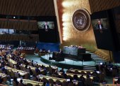 El Embajador de Ucrania ante la ONU, Sergiy Kyslytsya, se dirige a la reunión de la Asamblea General de las Naciones Unidas donde los países miembros votan si suspenden a Rusia del Consejo de Derechos Humanos causada por la invasión rusa de Ucrania en la sede de las Naciones Unidas en Nueva York, Nueva York, EE. UU., el 7 Abril de 2022. EE.UU.