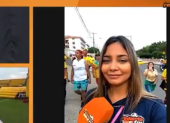 La reportera de La Radio Redonda, Xiomara de la Torre (d), denunció haber sufrido un acto de acoso sexual afuera del estadio Monumental.