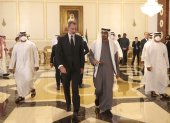 Con el jeque Mohamed Bin Zayed Al Nahyan durante su visita a Abu Dabi.