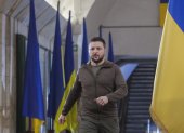Imagen de archivo del presidente ucraniano, Volodomir Zelenski, a su llegada a una rueda de prensa en Kiev