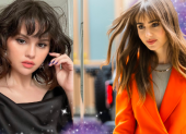 Las artistas Selena Gómez y Lily Collins acompañan sus melenas con un cerquillo.