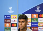 El tricolor Piero Hincapié en rueda de prensa de ayer, previo a su choque de Champions League ante el Atlético de Madrid.