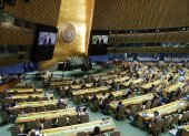 El presidente de Francia, Emmanuel Macron interviene en la apertura de la Asamblea General de la ONU. EFE/EPA/JUSTIN LANE