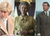 Elizabeth Debicki, Imelda Staunton y Dominic West, durante el rodaje de la serie.