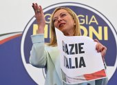 Giorgia Meloni at the headquarters of the Brothers of Italy (Fratelli d"Italia) in Rome, Italy, 25 September 2022. Italy held a general snap election on 25 September following its prime minister"s resignation in July. Final results are expected to be announced on 26 September. (Elecciones, Italia, Roma) EFE/EPA/ETTORE FERRARI