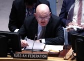 El embajador ruso ante la ONU, Vasili Nebenzia, habla ante el Consejo de Seguridad de Naciones Unidas, este 5 de abril de 2022, en Nueva York.