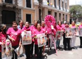 Acto. Mujeres pacientes entregaron un lazo de flores en la Vicepresidencia.
