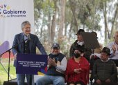 El presidente Guillermo Lasso explica los objetivos del plan nacional de riego y drenaje, este 26 de octubre en Ambato.