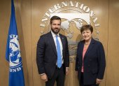 El ministro de Economía y Finanzas, Pablo Arosemena, y la directora del FMI, Kristalina Georgieva.