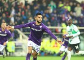 Nicolás González festeja luego de marcar el tanto del triunfo para la Fiorentina.