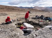 Fotografía de archivo sin fechar cedida por la Universidad de Chile, que muestra a un grupo de investigadores excavando, en La Patagonia (Chile). Un grupo de investigadores descubrió en la Patagonia una especie extinta de dinosaurios, parientes de las aves actuales, que alcanzaban 10 metros de longitud y una tonelada de peso, y dominaron la cadena alimentaria del extremo austral del mundo hace 70 millones de años. EFE/ Universidad De Chile/SOLO USO EDITORIAL / SOLO DISPONIBLE PARA ILUSTRAR LA NOTICIA QUE ACOMPAÑA (CREDITO OBLIGATORIO)