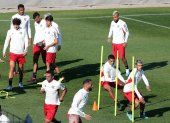 Vidal y sus compañeros del Flamengo entrenaron este jueves 9 de febrero.