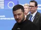 El presidente de Ucrania, Volodymyr Zelensky, asiste a una reunión con los líderes en Bruselas este jueves. EFE/EPA/YVES HERMAN