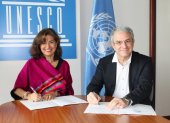 Ejecutivos.- Gabriela Ramos, subdirectora general de Ciencias Sociales y Humanas de la Unesco y Laurent Freixe, CEO de Nestlé para América Latina.