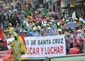 Maestros bolivianos protestan el 20 de marzo de 2023 contra el nuevo plan de estudios, en La Paz (Bolivia).