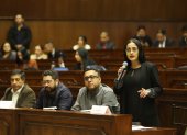 Viviana Veloz, una de las proponentes, en la primera sesión del juicio.
