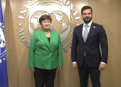 Encuentro. La directora del FMI, Kristalina Georgieva, y el ministro    Arosemena, en meses pasados.