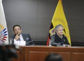 Cita. El presidente de la República Guillermo Lasso y el titular de la Asamblea Virgilio Saquicela en la Corte.