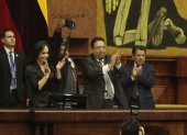 Reelectos. Marcela Holguín y Virgilio Saquicela quedan al frente de la Asamblea con un único propósito: terminar con el golpe constitucional ya iniciado.