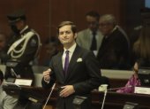 Asambleísta Esteban Torres durante su intervención en la sesión qué se lleva a cabo el juicio político al presidente Guillermo Lasso.