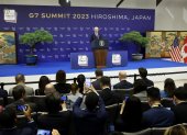 Hiroshima (Japan), 21/05/2023.- US President Joe Biden speaks during a news conference following the Group of Seven (G7) leaders summit in Hiroshima, Japan, 21 May 2023. (Japón) EFE/EPA/Kiyoshi Ota / POOL